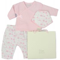 E13421: Baby Girls Roses Muslin 3 Piece Piece Gift set (0-6 Months)